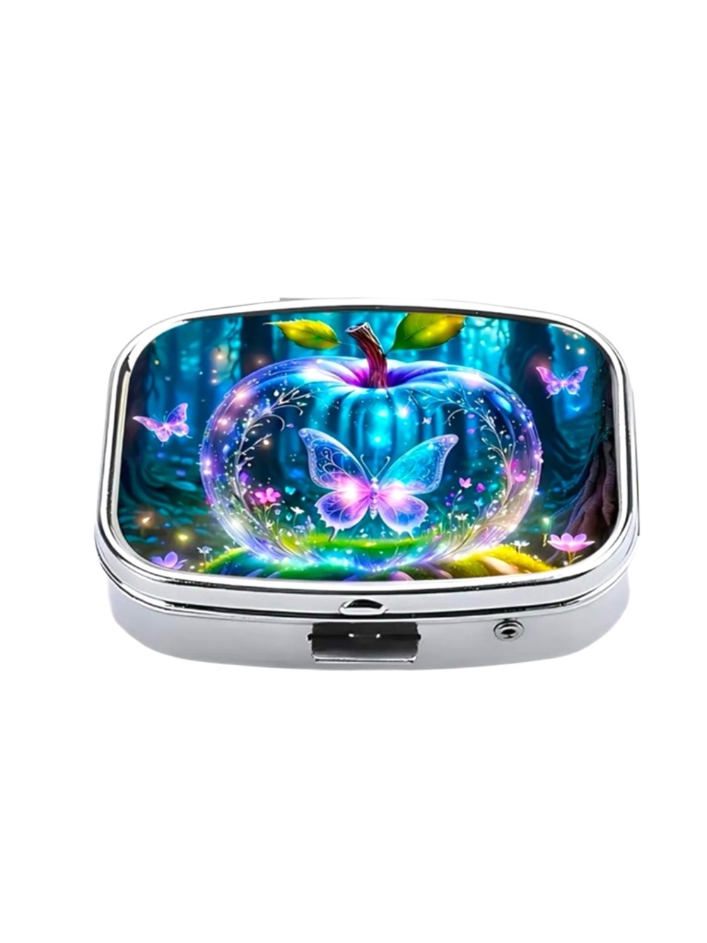 Butterfly Pill Box. Multicolor Size: 2.17” X  1.57” Two Compartments